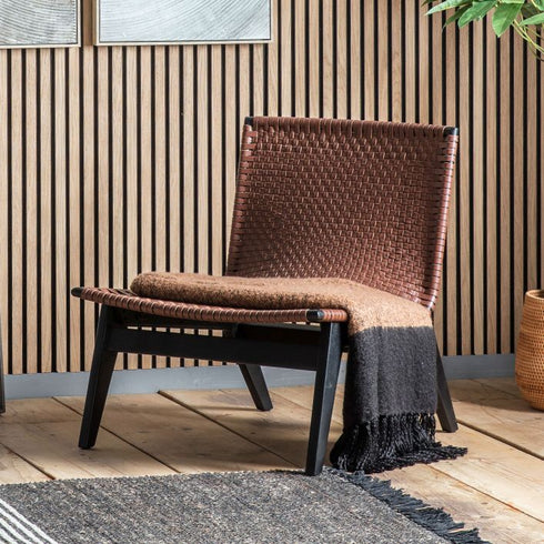 PaulaHome - Vintage Lounge Chair Brown Leather with Acacia Base